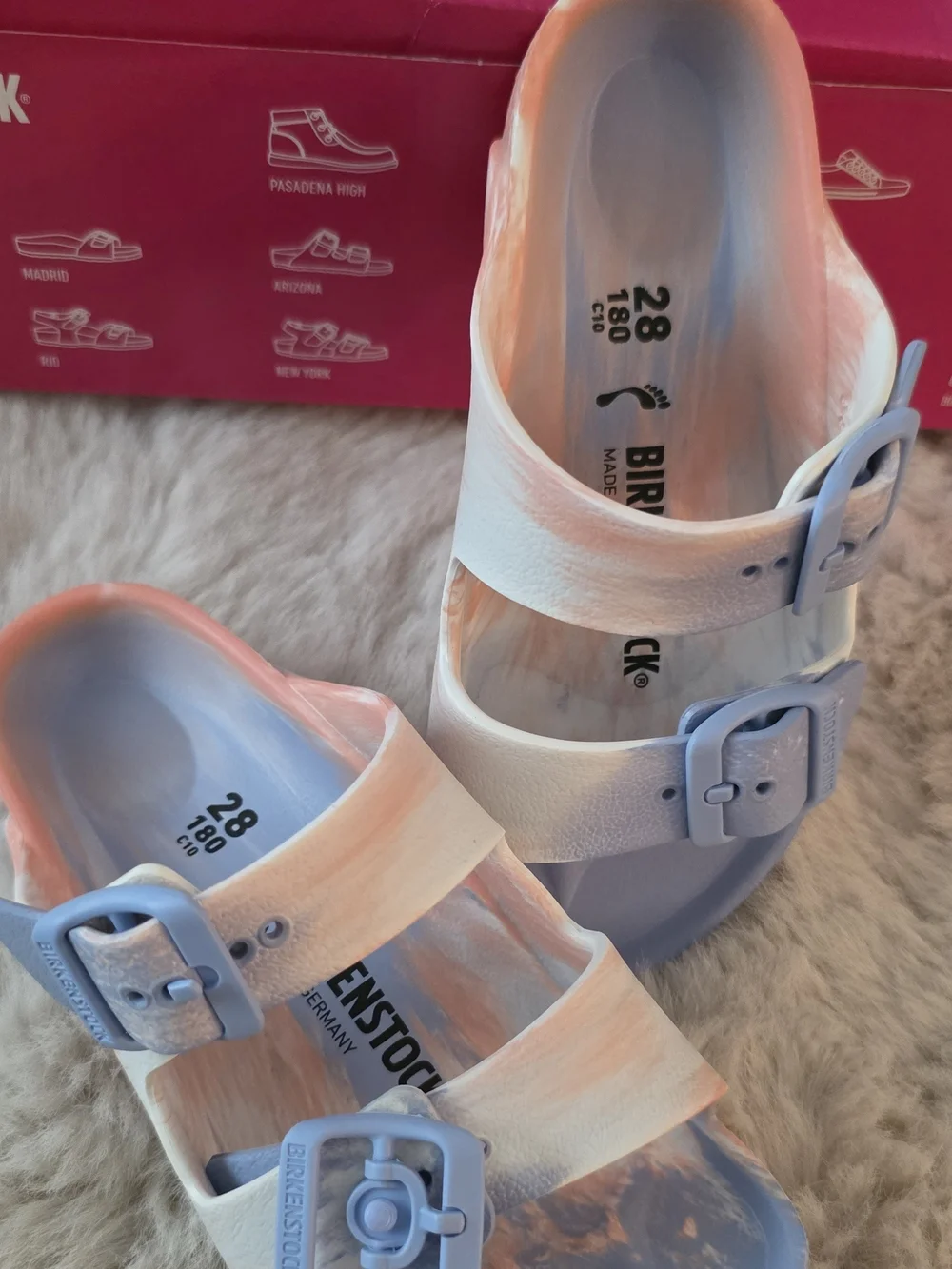 Birkenstock Kids Arizona EVA Sandals in Pastel Blue and Peach
